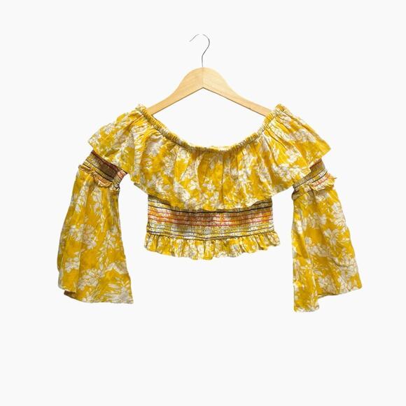 Tularosa Off The Shoulder Yellow Elastic Crop-top‎ Women’s Size XS - Picture 2 of 6